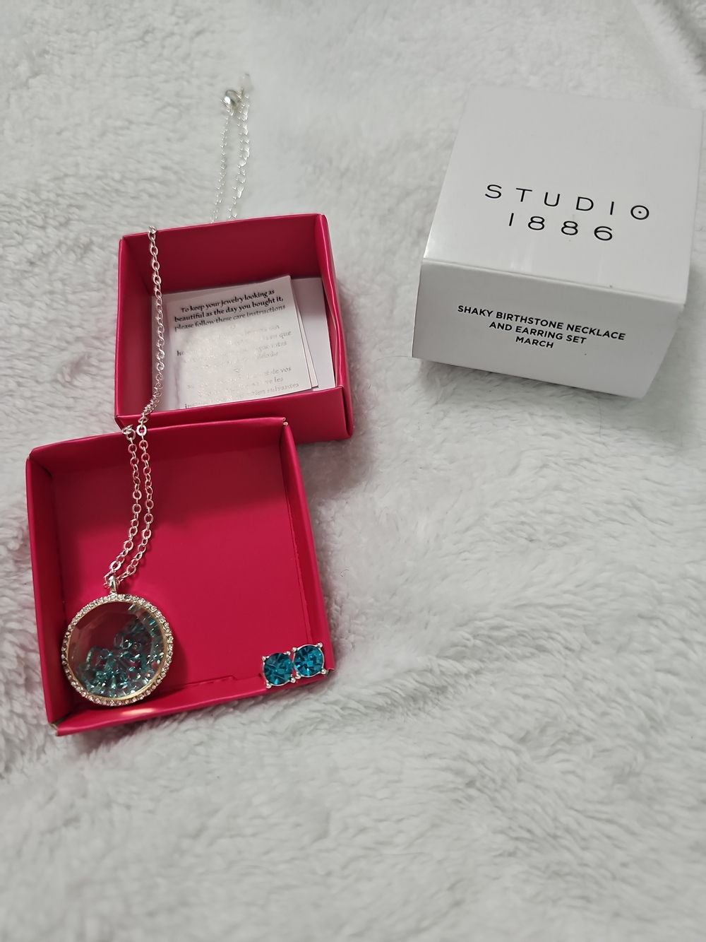 Studio 1886 March Birthstone Shaky Necklace & Stud Earring Set NIB - Picture 2 of 7